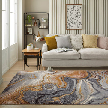 Amara AMA107 Modern Abstract Marbled Granite Stone High-Density Soft-Touch Polyester Charcoal/Bronze Gold/Blue/Grey Rug-Concept Looms-Rug Love - The Most Loved Rug Store